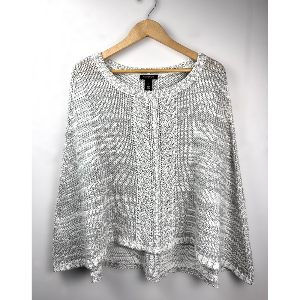 White House Black Market Knit Poncho Sweater Cream Gray Metallic Womens Large‎